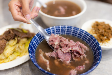 Bowl of hot beef soup