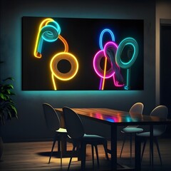Table with neon pitcure in the background
