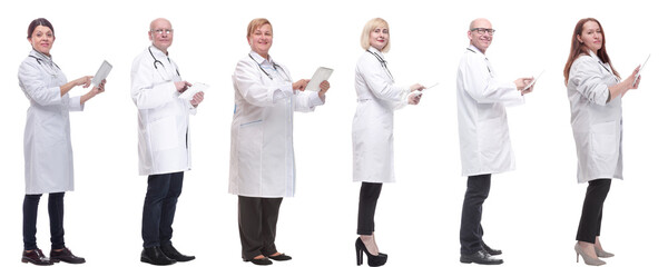 group of doctors with clipboard isolated on white