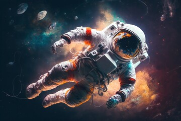 Fototapeta na wymiar Floating in the void: stunning portrait of an astronaut - Generative AI