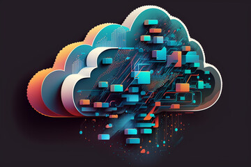 Cloud computing technology concept. Cloud with electronic circuits, big data cloud creative  Futuristic illustration. Ai generated