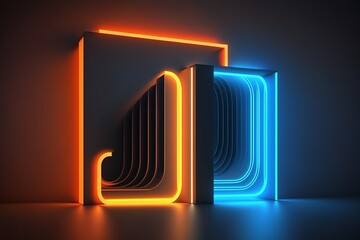 Neon dreams: A minimalistic abstract background with glowing lines - Generative AI