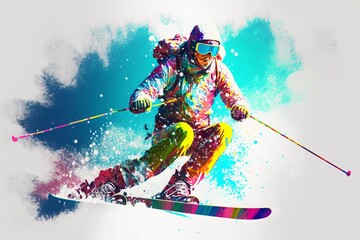 Fototapeta na wymiar A modern twist on traditional skiing with a cartoon vibe - Generative AI