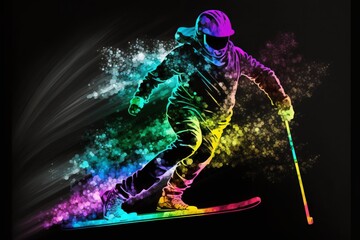 Bold and bright skiing illustration for winter enthusiasts - Generative AI