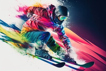 Colorful and cheerful skier design for a happy winter season - Generative AI