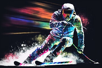 Fototapeta premium Playful skier graphic with a pop of color - Generative AI