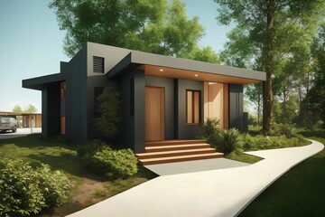 outside path walkway of modern house , generative art by A.I