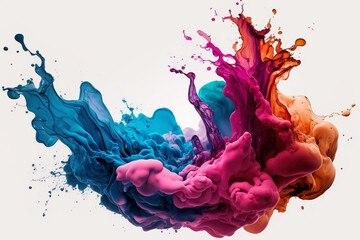 Naklejka na ściany i meble Amazing creative abstract background illustration of a colored floating liquid in the trend colors pink, orange, blue and violet. Ai generated