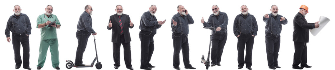 collage of a man in full growth displaying many professions and position