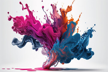 Fototapeta premium Amazing creative abstract background illustration of a colored floating liquid in the trend colors pink, orange, blue and violet. Ai generated