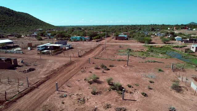 Drone shot of the Mexican town and landscape at Navajoa, Mexico