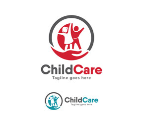 Child care logo design. Kid with Hand Symbol vector template