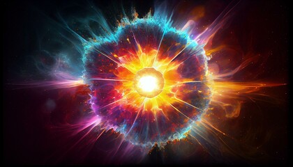 Fototapeta premium A beautiful depiction of a supernova explosion, with bright colors and shockwaves emanating from the center.. Generative AI
