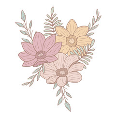 Colorful, pastel spring flower bouquet, vector art