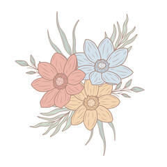 Colorful, pastel spring flower bouquet, vector art