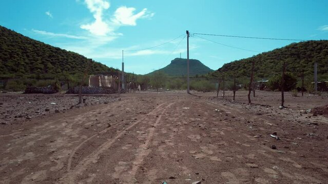 Drone shot of the Mexican town and landscape at Navajoa, Mexico