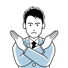 両腕をクロスさせて禁止の意思表示をするビジネスマン