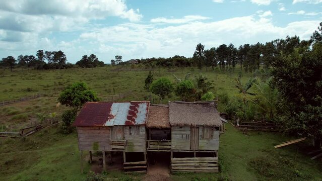 Aerial shot of the jungle villages surrounded by greenery in Puerto Lempira, Honduras
