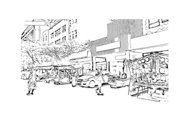 Building view with landmark of Pretoria is the 
capital of South Africa. Hand drawn sketch illustration in vector.
