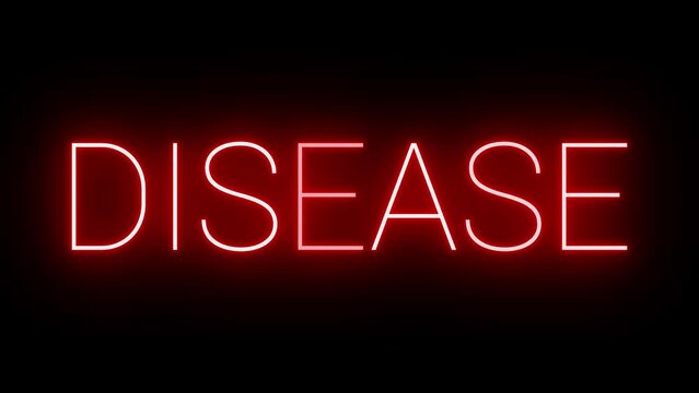 Bright neon glowing red sign illuminated on black background
