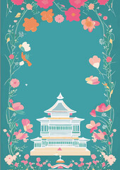 Fototapeta premium Set of backgrounds for the text Spring Festival cherry blossom, frame of stylized flowers. Set of backgrounds for women's day March 8.