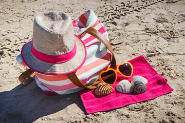 Accessories using for relax on beach. Travel and vacation time