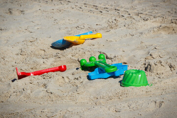 Children toys for relax or playing on sand at beach. Vacation time