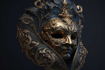Beautifully Crafted Venetian Mask with extreme details close up. Venetian Festival Mask. Venice traditional mask. Ai generated