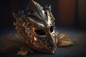 Beautifully Crafted Venetian Mask with extreme details close up. Venetian Festival Mask. Venice traditional mask. Ai generated