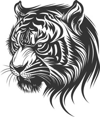 Vector illustration of a tiger silhouette logo isolated on a white background.