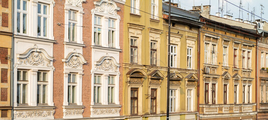 Krakow urban architecture. Tenement houses in the Old Town centre district of Kraków, Poland.