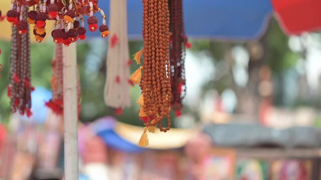 Merchants selling Hindu beads and symbol in India at the Hindu Dakshineswar Kali Temple