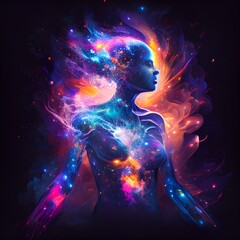 human colorful galaxy body with vibrant colors in space, ai generated