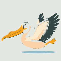  Cute pelican cartoon flying on solid background 