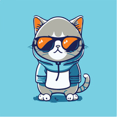 Free vector cute cool cat wearing eyeglasses and hoodie