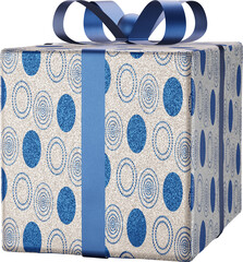 gift box with wrapping paper and blue bow