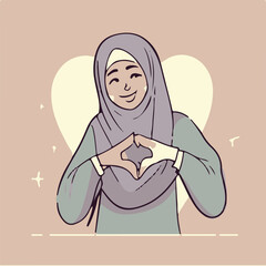  Smiling arabic woman show heart gesture