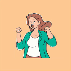 smiling woman standing showing fist