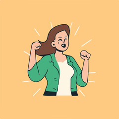 smiling woman standing showing fist