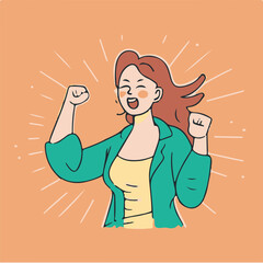 smiling woman standing showing fist