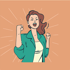 smiling woman standing showing fist