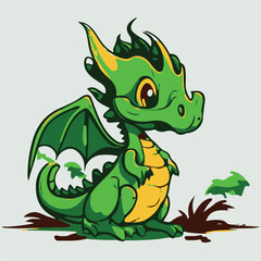 Vector cute green dragon vector illustration 