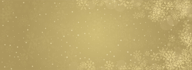 White Snowfall Vector Panoramic Gold Background.