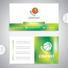 Business card template. Symbol for basketball game. Basketball ball icon. Concept for gaming zone and sports enjoyment.