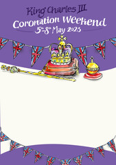 Blank poster for British celebrations of the Coronation weekend. - obrazy, fototapety, plakaty