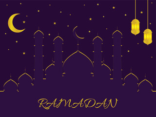 Obraz na płótnie Canvas 3d modern Islamic holiday banner for Ramadan. Podium with crescent moon, stars and clouds. Vector illustration. 