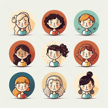 User Avatar Illustration: A Diverse Collection of Profile Icons Depicting People of Different Ages, Ethnicities, and Professions created with Generative AI technology