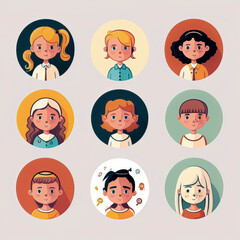 User Avatar Illustration: A Diverse Collection of Profile Icons Depicting People of Different Ages, Ethnicities, and Professions created with Generative AI technology