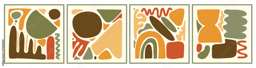 Poster abstract set of various shapes and doodle objects in modern style. modern background with geometric 