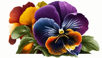 Illustration of Colorful pansy Flower Blooming. Spring flower illustration. 3D realistic illustration. Based on Generative AI